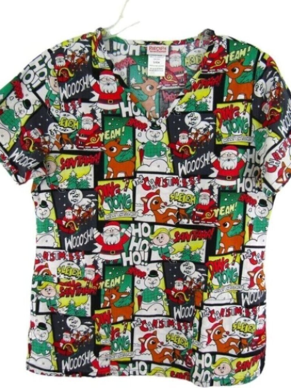 Rudolph the Red Nosed Reindeer Scrub Top Christmas Holiday Sz S Nurse CNA Vet